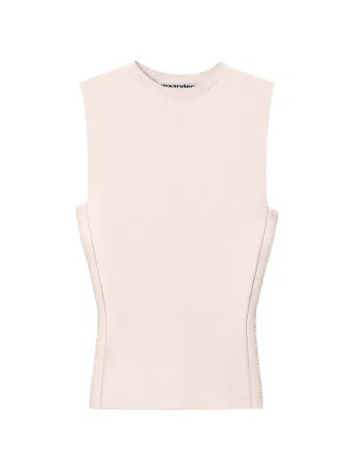 Alexander Wang Debossed-logo Ribbed Tank Top In Pink
