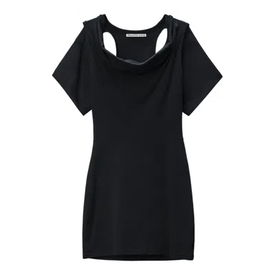Alexander Wang Deconstructed Cowl Neck Mini Dress In Black
