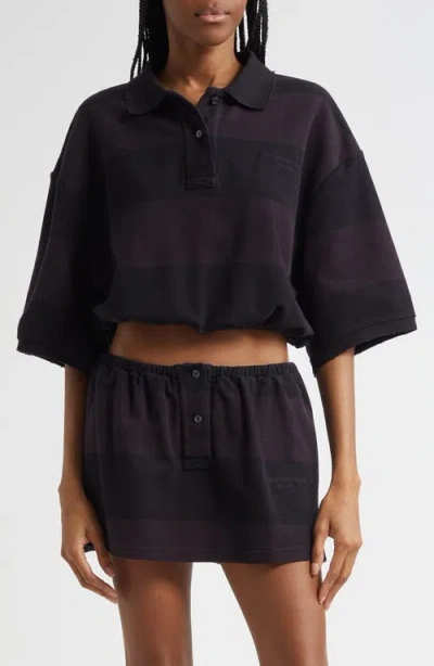 Alexander Wang Deconstructed Crop Piqué Polo In Black