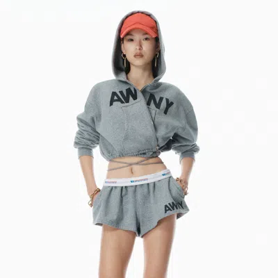 Alexander Wang Deconstructed Logo Wrap Hoodie In Dark Heather Grey