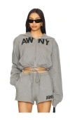 Alexander Wang Cropped Hoodie With Hood And Pockets In Grey