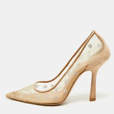 Pre-owned Alexander Wang Delphine Size 40 Beige Lace And Suede Pointed Toe Pumps In Sand