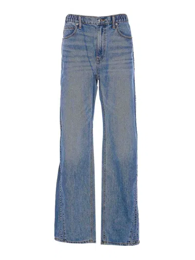 Alexander Wang Denim Balloon Logo Jeans In Azul