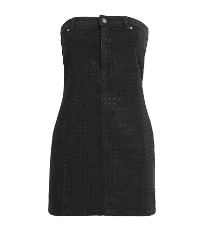 Alexander Wang Denim Crystal Mini Dress In Black