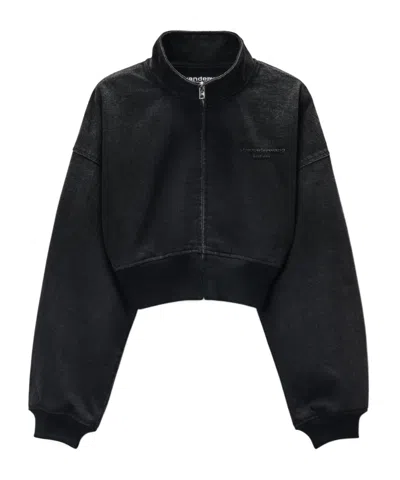 Alexander Wang Denim Funnel Neck Jacket In Black