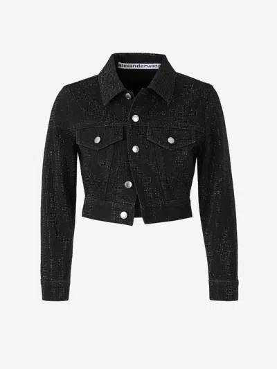 Alexander Wang Embellished Collared Denim Jacket In Black