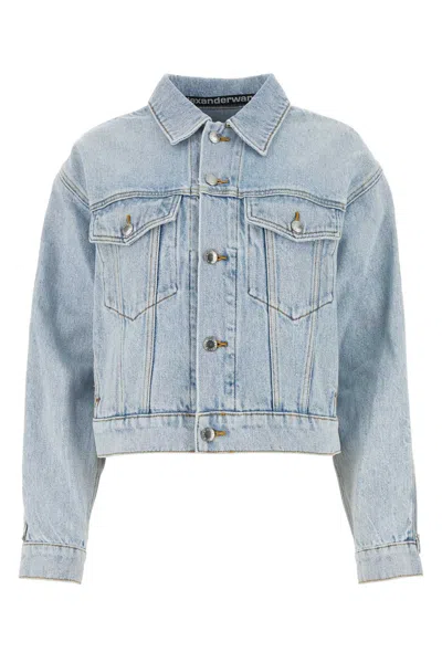 Alexander Wang Balenciaga Light Blue Cropped Jacket With Logo Patch At The Back In Cotton Denim Woman