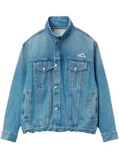 Alexander Wang Cropped Denim Jacket In Grey