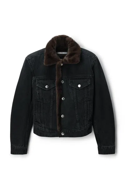 Alexander Wang Denim Jacket W/ Faux Fur Lining Faded Black In Blue