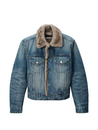 Alexander Wang Denim Jacket W/ Faux Mink Lining In 블루