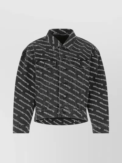 Alexander Wang Denim Jacket With All-over Logo In Black