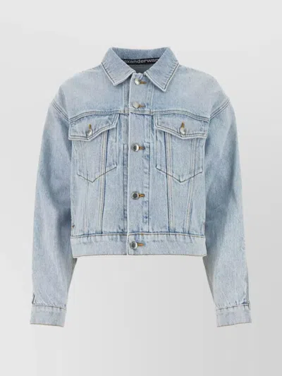 Alexander Wang Balenciaga Light Blue Cropped Jacket With Logo Patch At The Back In Cotton Denim Woman