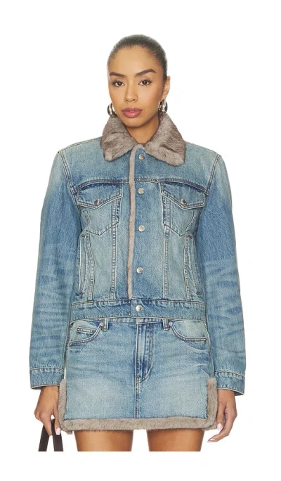 Alexander Wang Denim Jacket With Faux Mink Lining In Blue