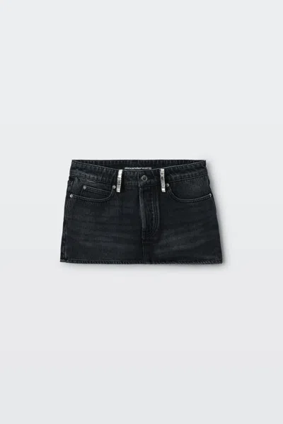 Alexander Wang Denim Mini Skort With Crystal Beltloops Grey Aged