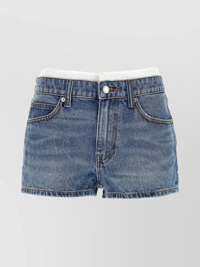 Alexander Wang Denim Shorts With Contrast Stitching And Raw Hem In Blue