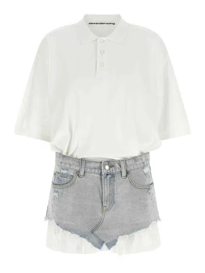 Alexander Wang Denim Skirt Polo Dress In Multicolour