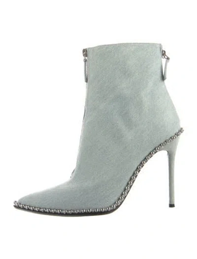 Pre-owned Alexander Wang Denim Studded Accents Lace-up Boots In Multi