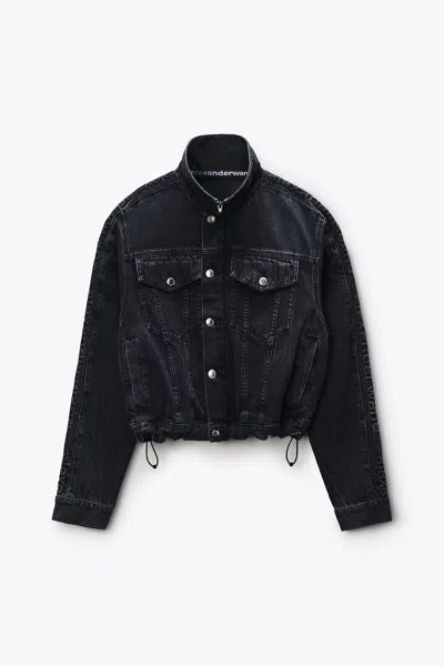 Alexander Wang Denim Track Jacket With Embossed Logo Panel Grey Aged