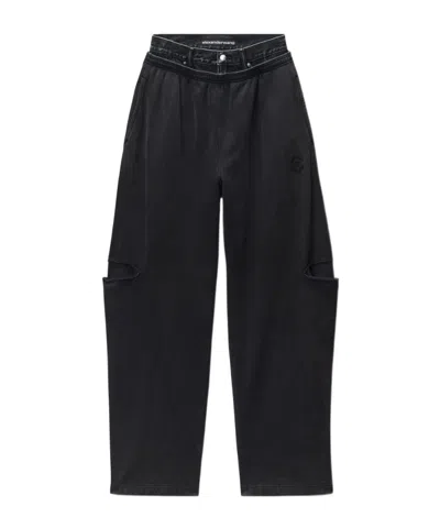 Alexander Wang Slashed Sweatpants With Denim Waistband In Black
