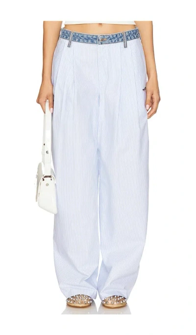 Alexander Wang Denim Waistband Pant In Oxford Blue & White