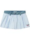 Alexander Wang Pinstripe Boxer-style Mini Shorts In 425 Oxford Blue/white