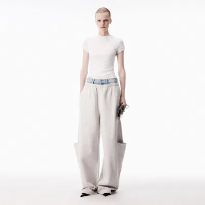 Alexander Wang Denim Waistband Slashed Sweatpant In White