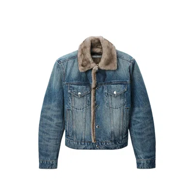 Alexander Wang Denim With Faux-fur Collar Jacket In Blue