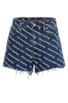 Alexander Wang Navy Blue All-over Logo Shorts In Blue