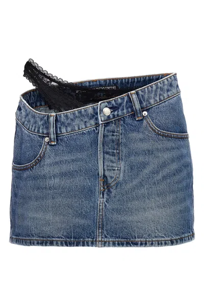 ALEXANDER WANG DENIM X ALEXANDER WANG 'DIP SIDE LACE UNDIE' MINI SKIRT