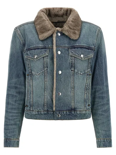 Alexander Wang Denim X  Eco-fur Collar Denim Jacket In Blue