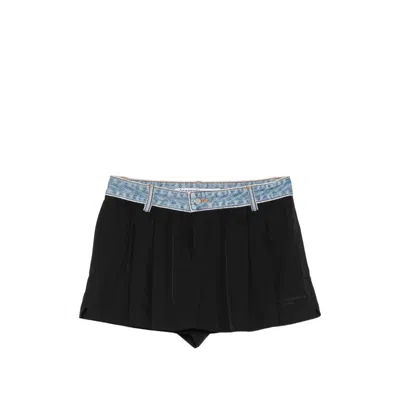Alexander Wang Denim-waistband Pleated Shorts In Black