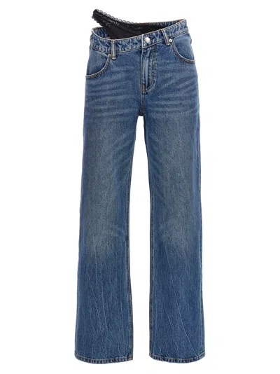 Alexander Wang Dip Side Lace Undie Jeans In Blue
