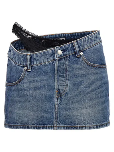 Alexander Wang Side Lace Undie Mini Skirt In Blue