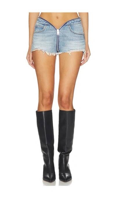 Alexander Wang Shorts Dipped V Zip Waistband Cut Off In Blue