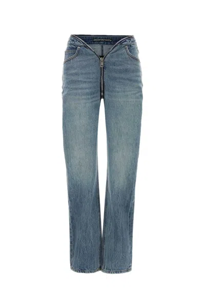 Alexander Wang Dipped V Zip Waistband Straight Leg Jean In Blue