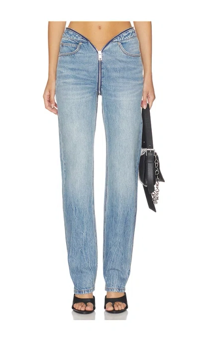 Alexander Wang Jeans Dipped V Zip Waistband Straight Leg In Blue