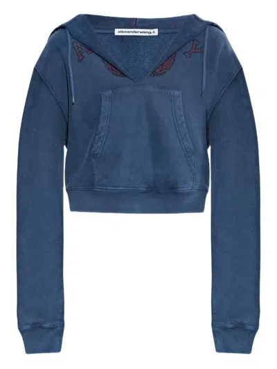 Alexander Wang Distressed Cotton Hoodie In Blue