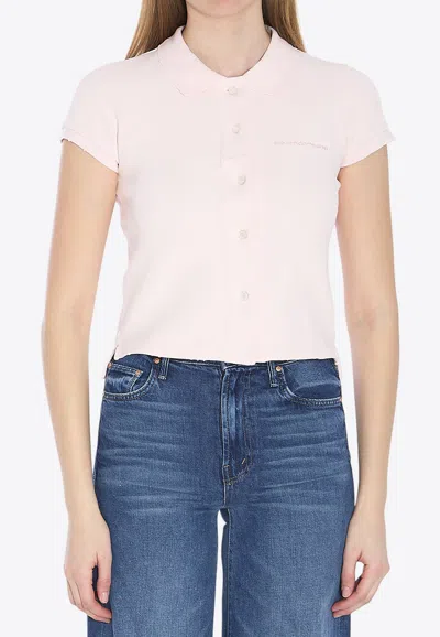 Alexander Wang Distressed Cropped Polo T-shirt In Pink