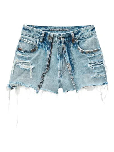 Alexander Wang Distressed Denim Shorts In Blue