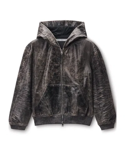 Alexander Wang Distressed Leather Hoodie In Brown