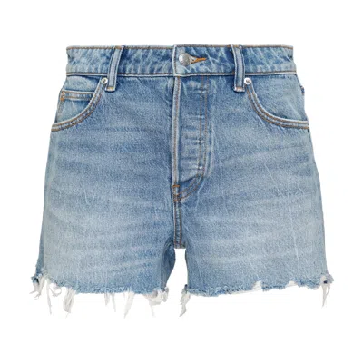 Alexander Wang Distressed Logo Bite Shorts In Blue