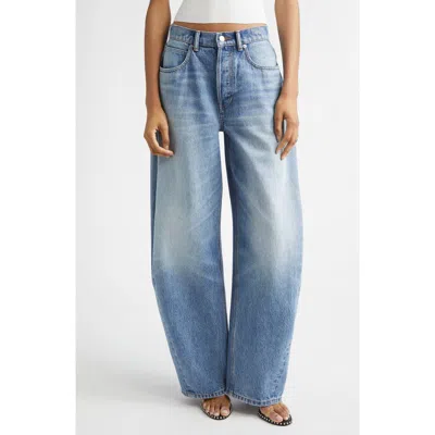 Alexander Wang Distressed Logo Blow Up Barrel Leg Jeans In Multi