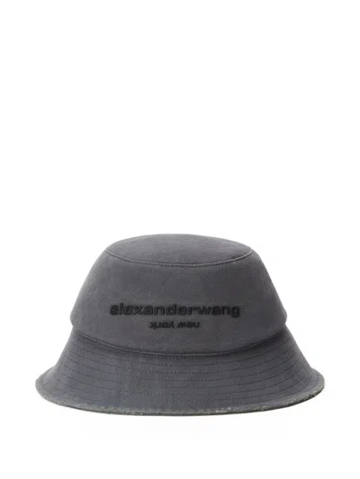 Alexander Wang Distressed Logo Bucket Hat In Grau