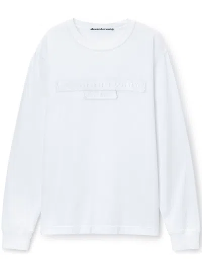 Alexander Wang Distressed-logo Cotton T-shirt In White