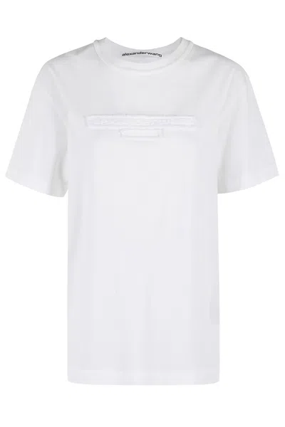 Alexander Wang Distressed Logo Short Sleeve Tee In White