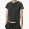 Alexander Wang Distressed Logo Shrunken Cotton Tee In Faded Black