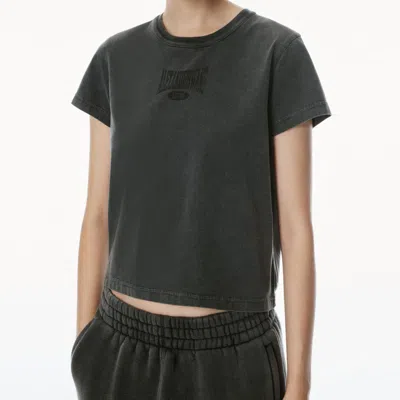 Alexander Wang Distressed Logo Shrunken Cotton Tee In Faded Black