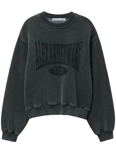 ALEXANDER WANG DISTRESSED-LOGO SWEATSHIRT - WOMEN'S - POLYESTER/COTTON