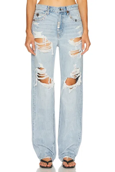 Alexander Wang Distressed Mid Rise Wide Leg In Blue