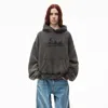 Alexander Wang Felpa In Cotone Con Cappuccio E Stampa In Washed Charcoal